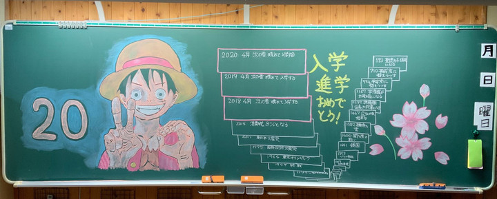 大きい手作り黒板　入学進学祝いに！ 黒板アートで入学のお祝い🌸 通信制高校・サポート校のトライ式高等